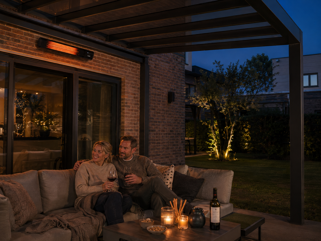 Heizstrahler mit wenig Licht für die Terrassenüberdachung