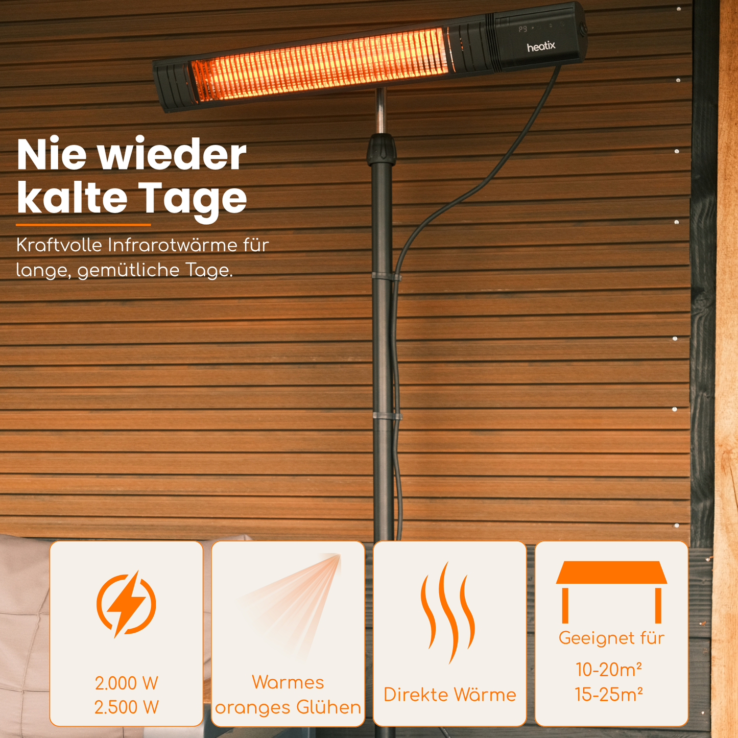 Heatix Smart Carbonfaser-Standheizstrahler (2000W / 2500W)