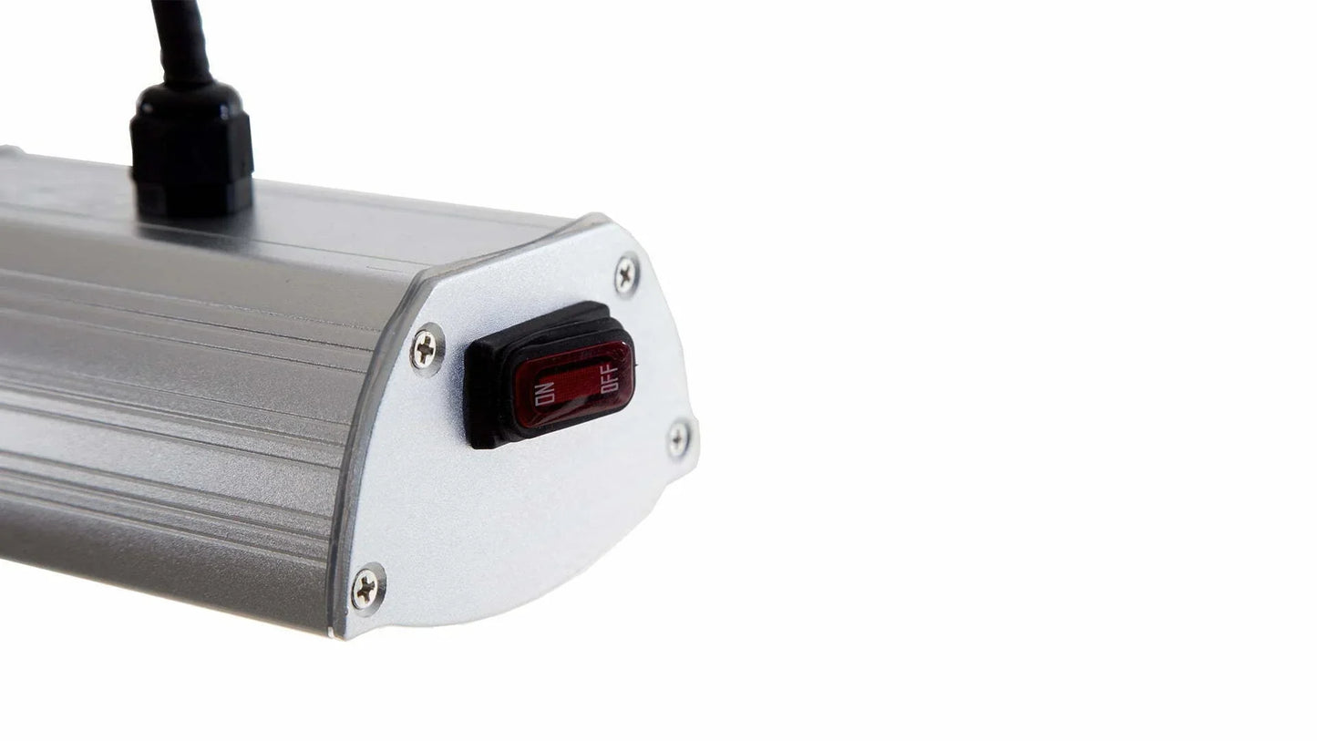 aan/uit knop van de Sunred Ultra zilveren hangend/wand terrasverwarmer 