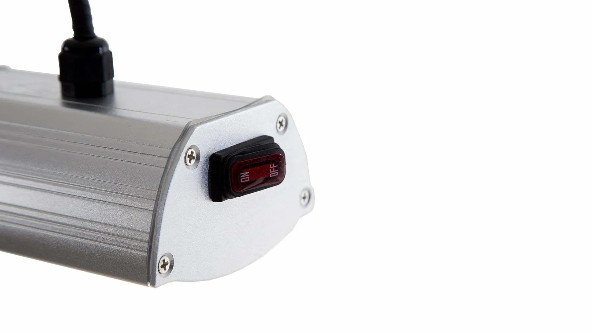 aan/uit knop van de Sunred Ultra zilveren hangend/wand terrasverwarmer 