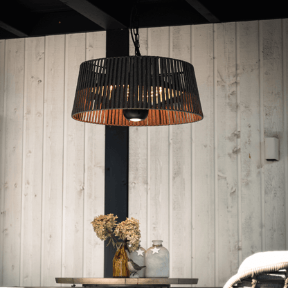 stijlvolle lampenkap stijl met de Bruine hangende Artix Corda Bright terrasverwarmer met 1800 Watt