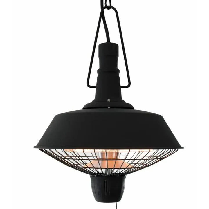Schwarzer hängender Sunred Indus Terrassenheizer mit 2100 Watt und Halogentechnologie