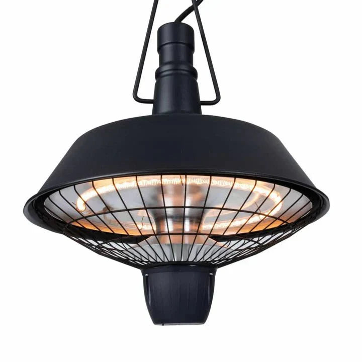 Schwarzer hängender Sunred Indus Terrassenheizer mit 2100 Watt und Halogentechnologie