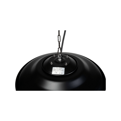 Hangende zwarte Heatix terrasverwarmer of heater met 1500 Watt en infraroodlicht