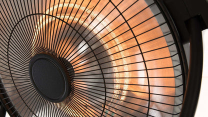 Close-up van de stijlvolle Sunred Retro Bright Zwarte heater met 2100 Watt